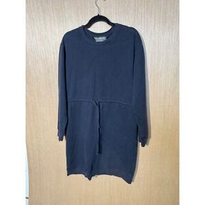 Norma Kamali Indigo Blue Cotton Fleece Drawstring Sweatshirt Dress L NK110605